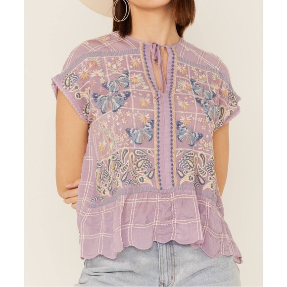 Johnny Was Paise Blouse Lavender Purple with Embroidering - Picture 10 of 12